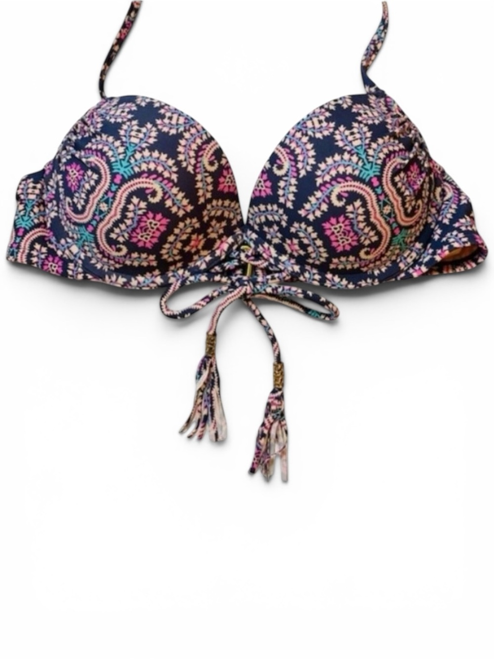 XHILARATION Boho Paisley Push-Up Bikini Top w/ Tassels - Small NWOT